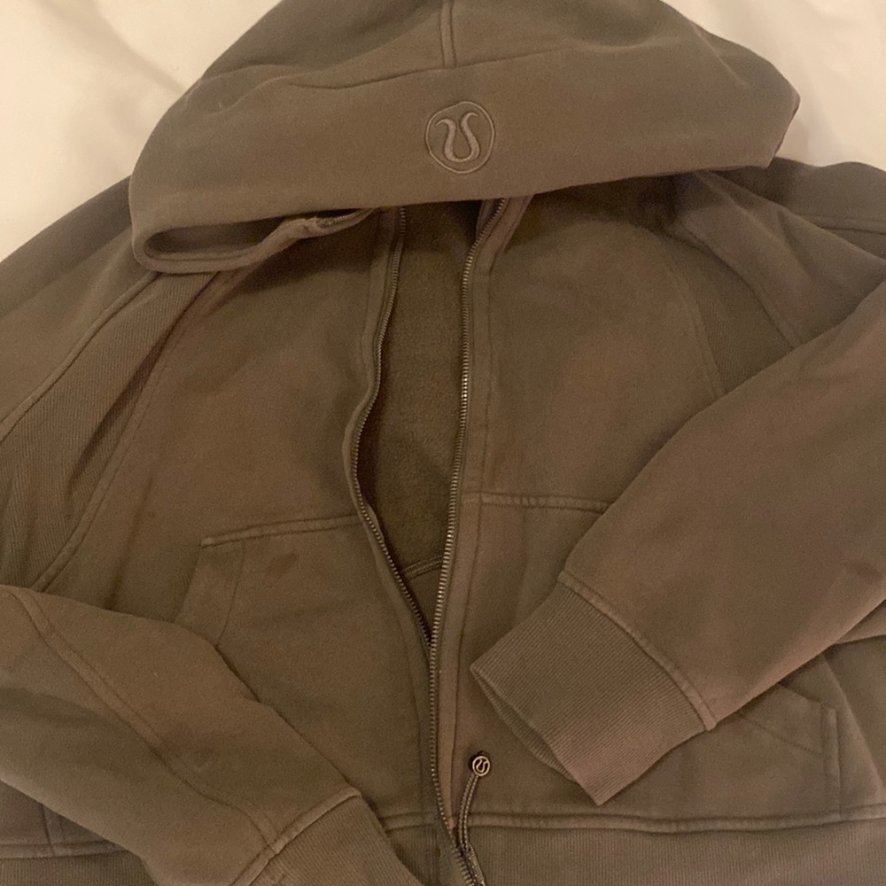 Army Green Lululemon Full Zip Hooded Scuba